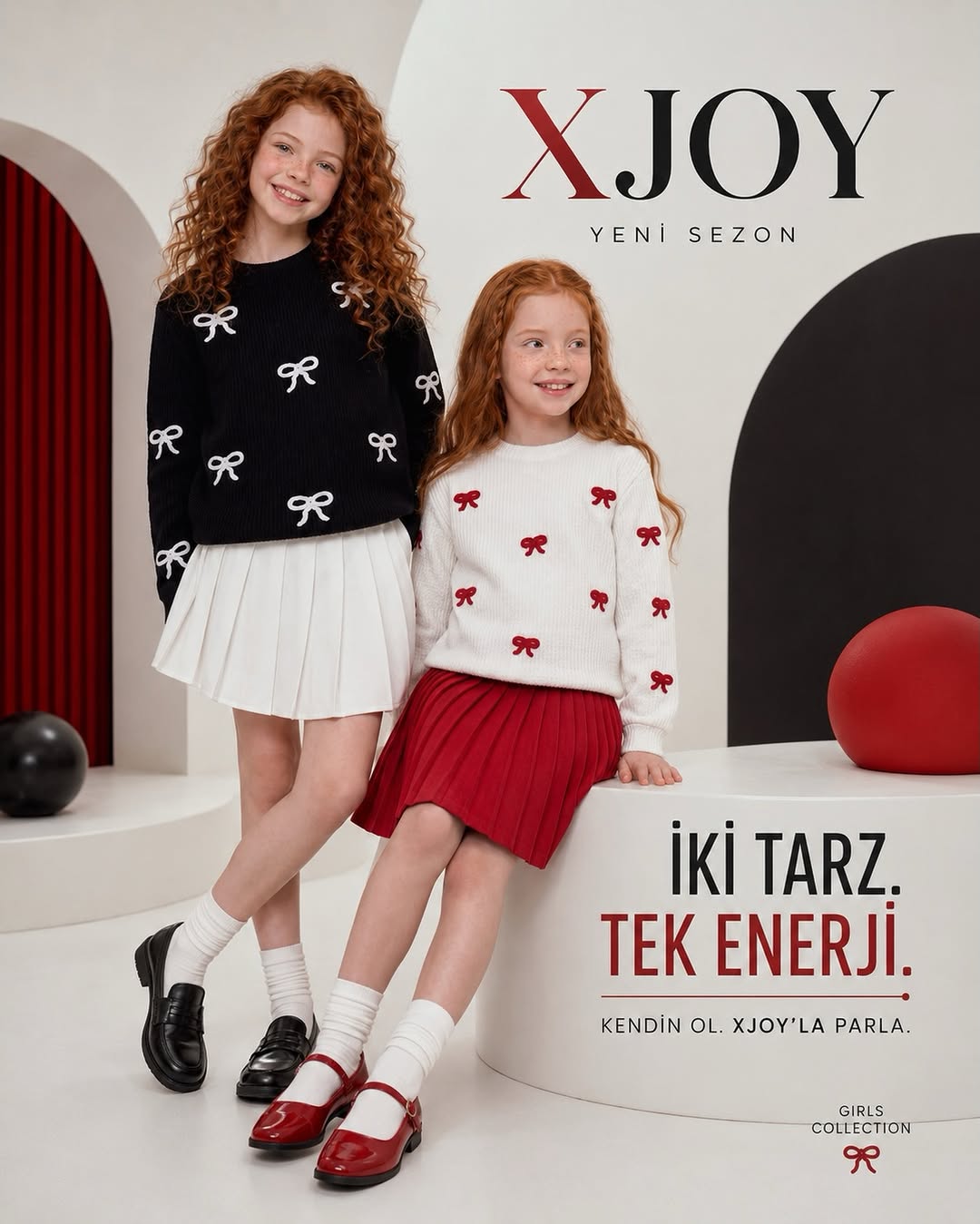 XJOY yeni sezon siyah, beyaz ve kırmızı kız çocuk koleksiyonu