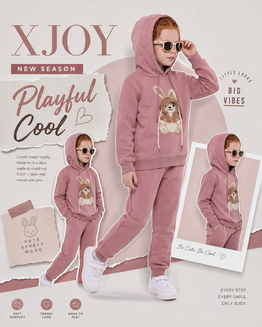 XJOY pembe kapüşonlu kız çocuk yeni sezon tasarımı