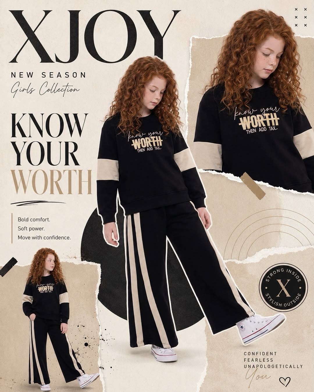 XJOY siyah kız çocuk sweatshirt yeni sezon koleksiyonu