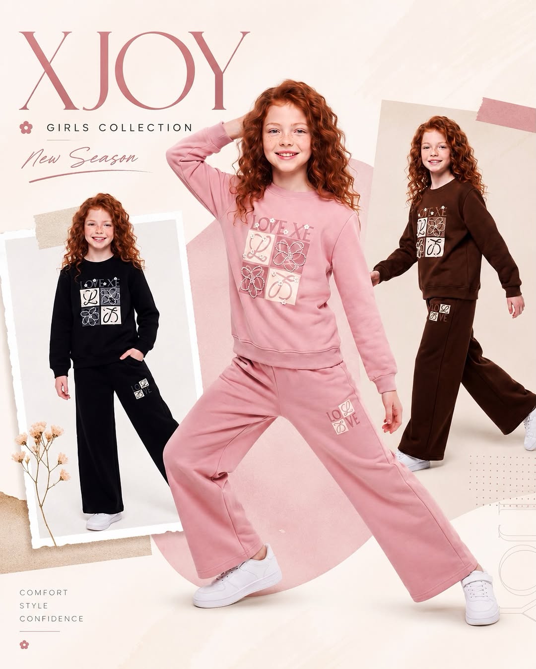 XJOY pembe yeni sezon kız çocuk takım koleksiyonu